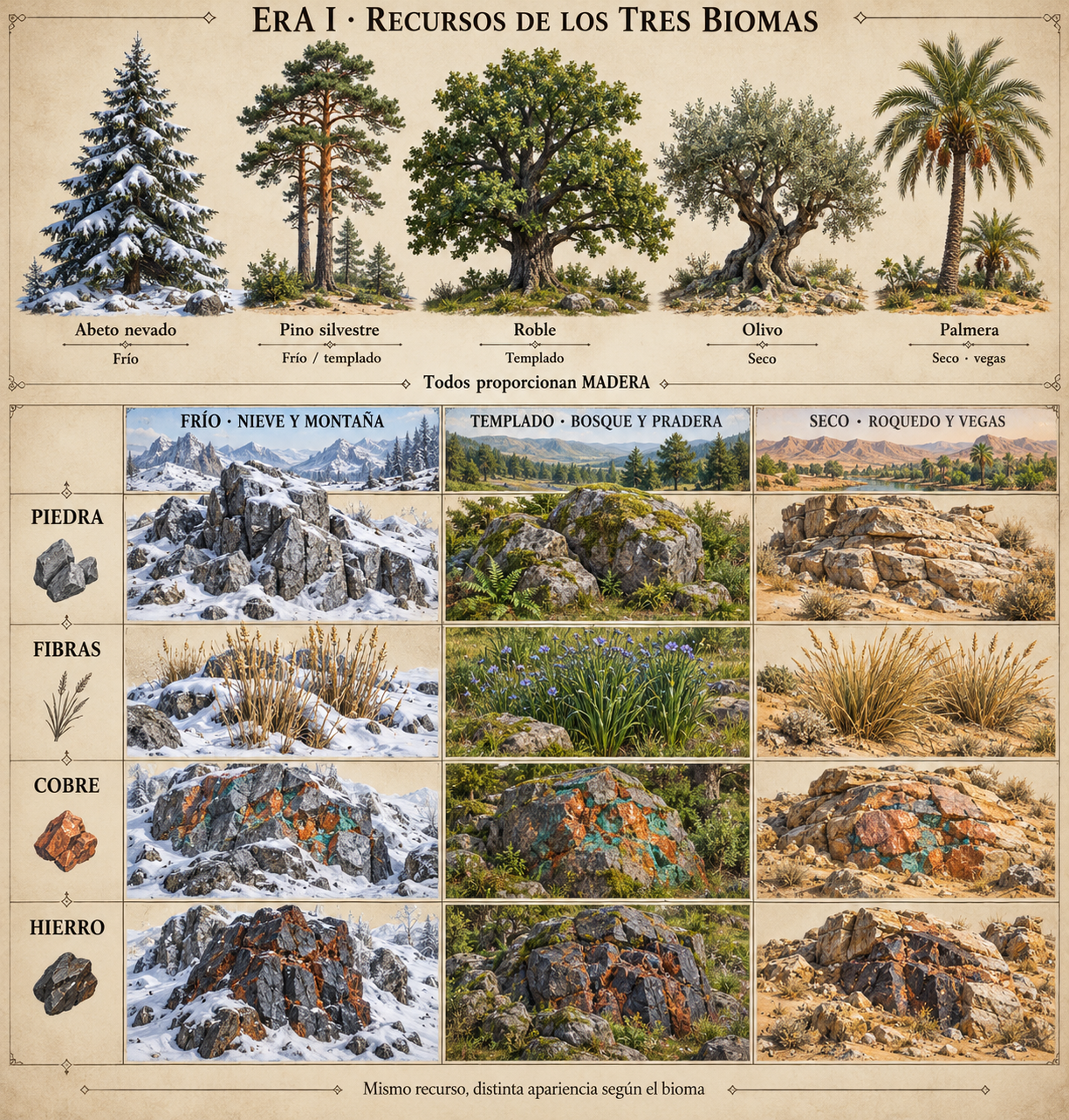 Los recursos de los tres biomas: arte conceptual de Era I